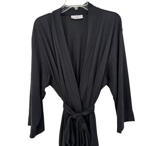 Natori Black Long Robe XL Tie Waist Minimal Luxe Loungewear